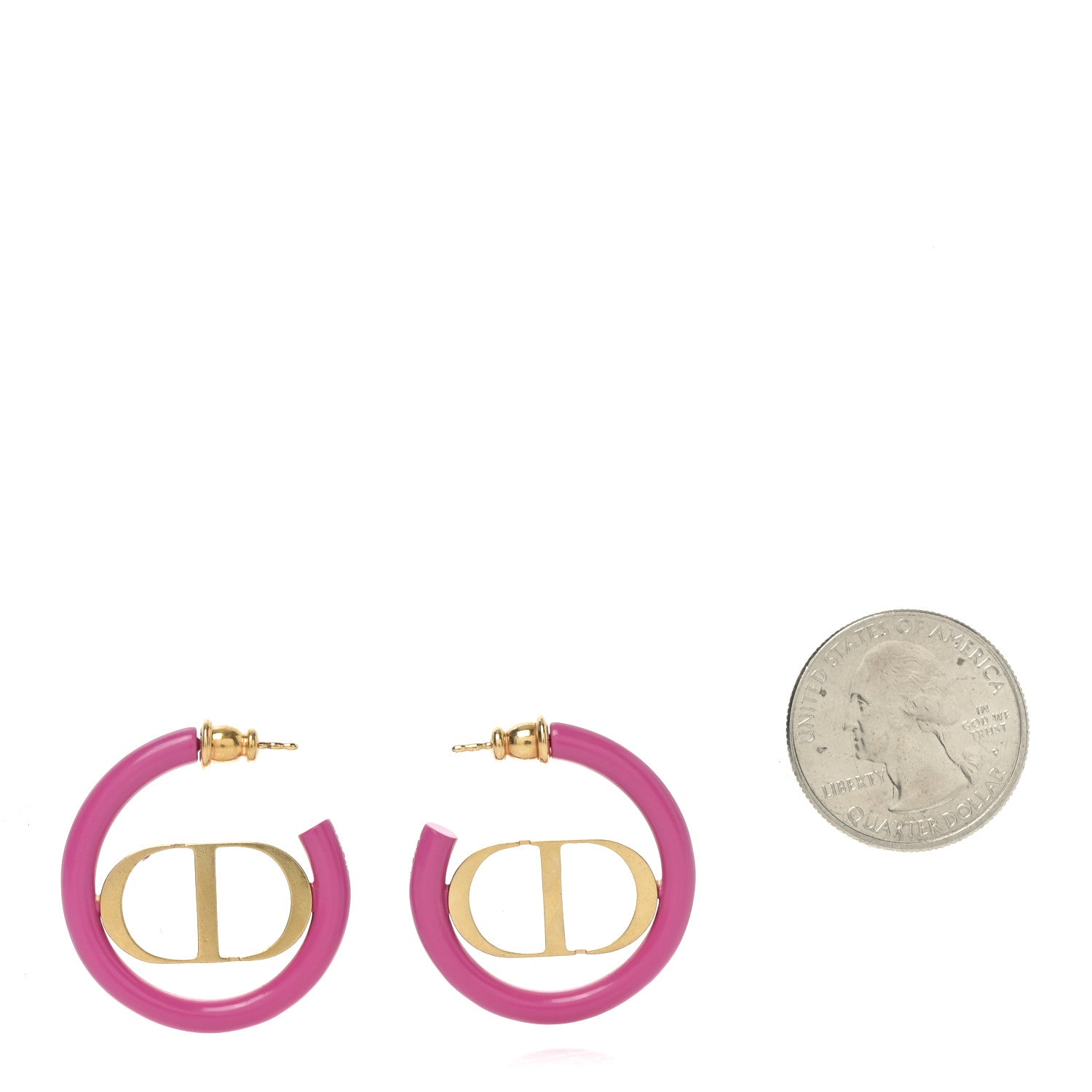 Christian Dior Metal Enamel 30 Montaigne Hoop Earrings Pink Gold 2 of 4