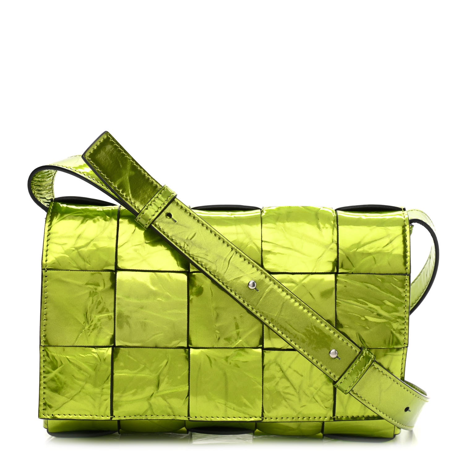 Bottega Veneta Metallic Crushed Calfskin Maxi Intrecciato Cassette Crossbody Bag Chlorophyll 1 of 10