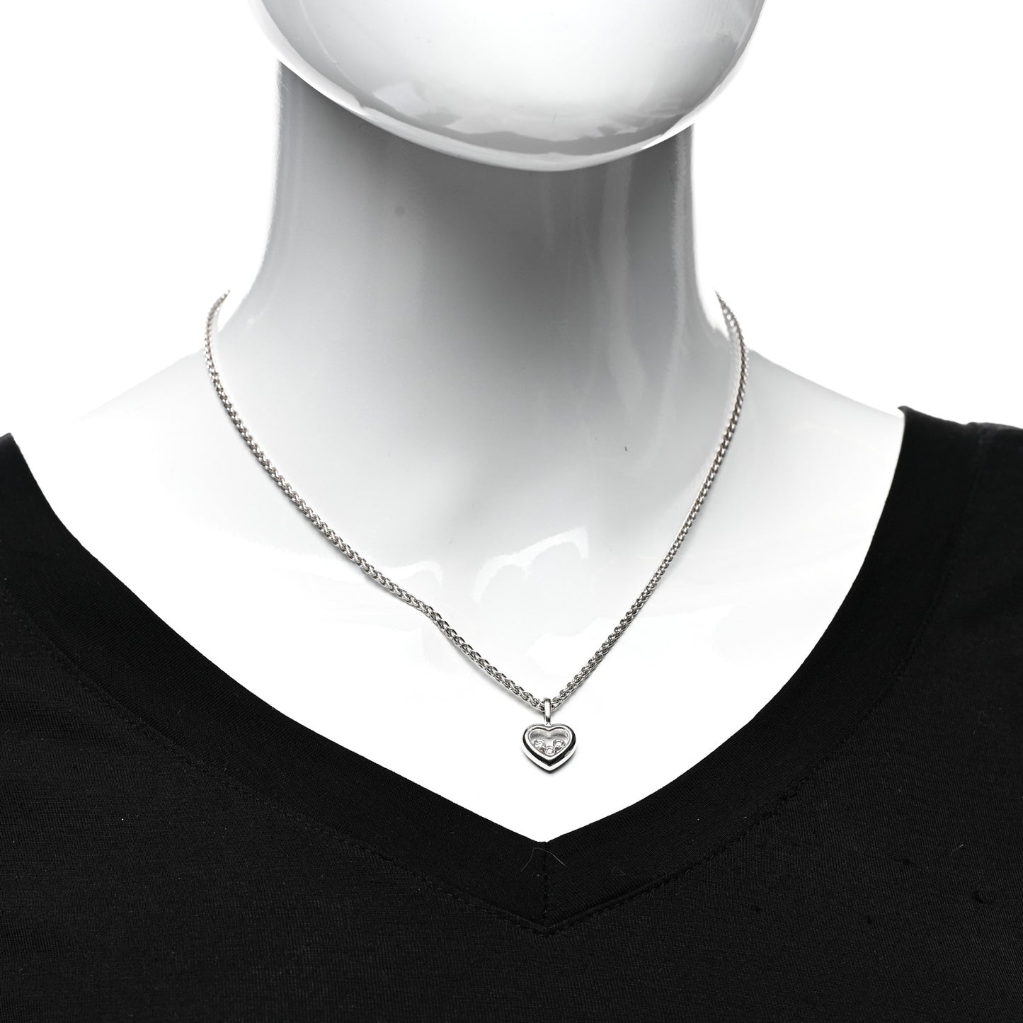 18K White Gold 3 Happy Diamonds Icons Heart Pendant Necklace