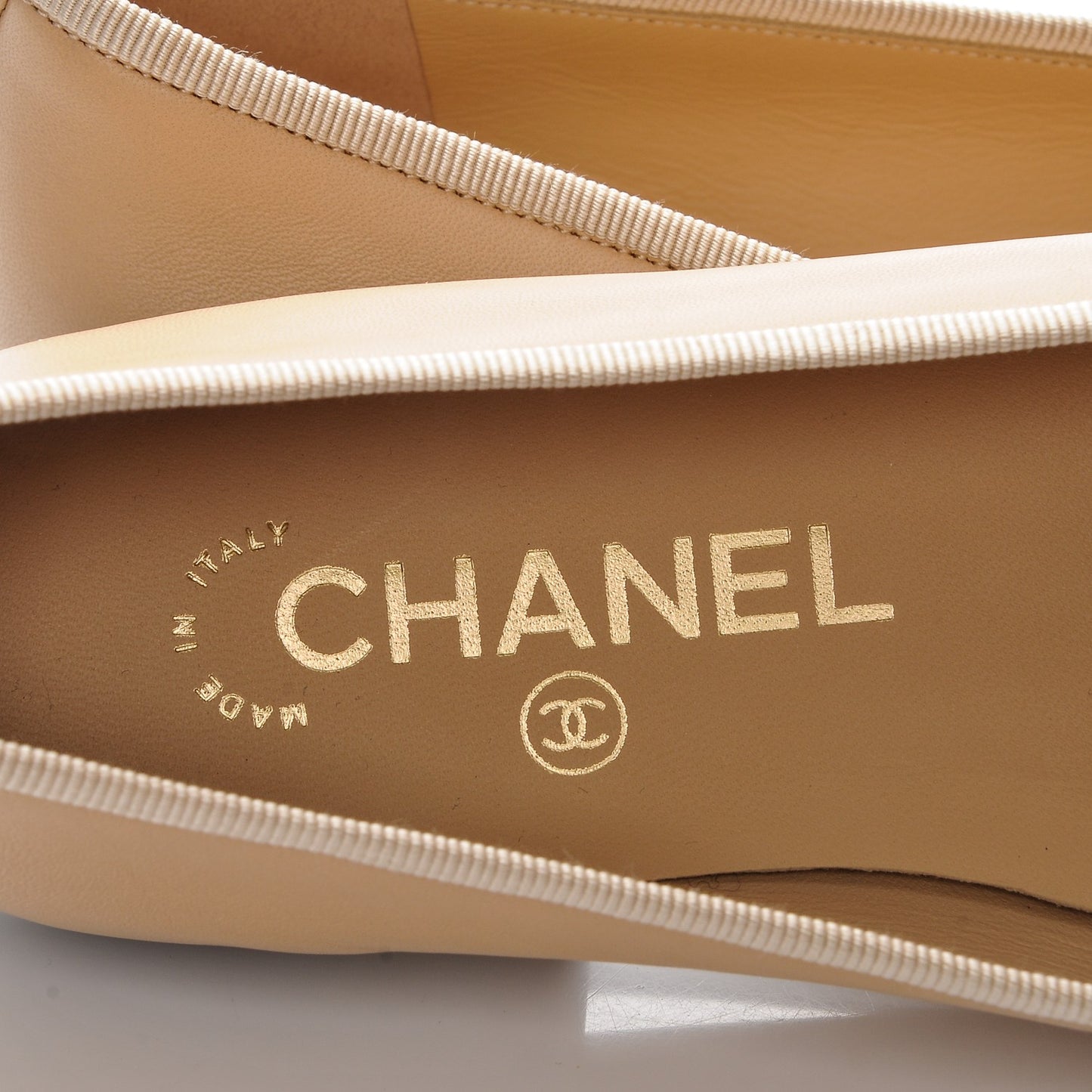 Lambskin Cap Toe Ballerina Flats 35.5 Beige Black