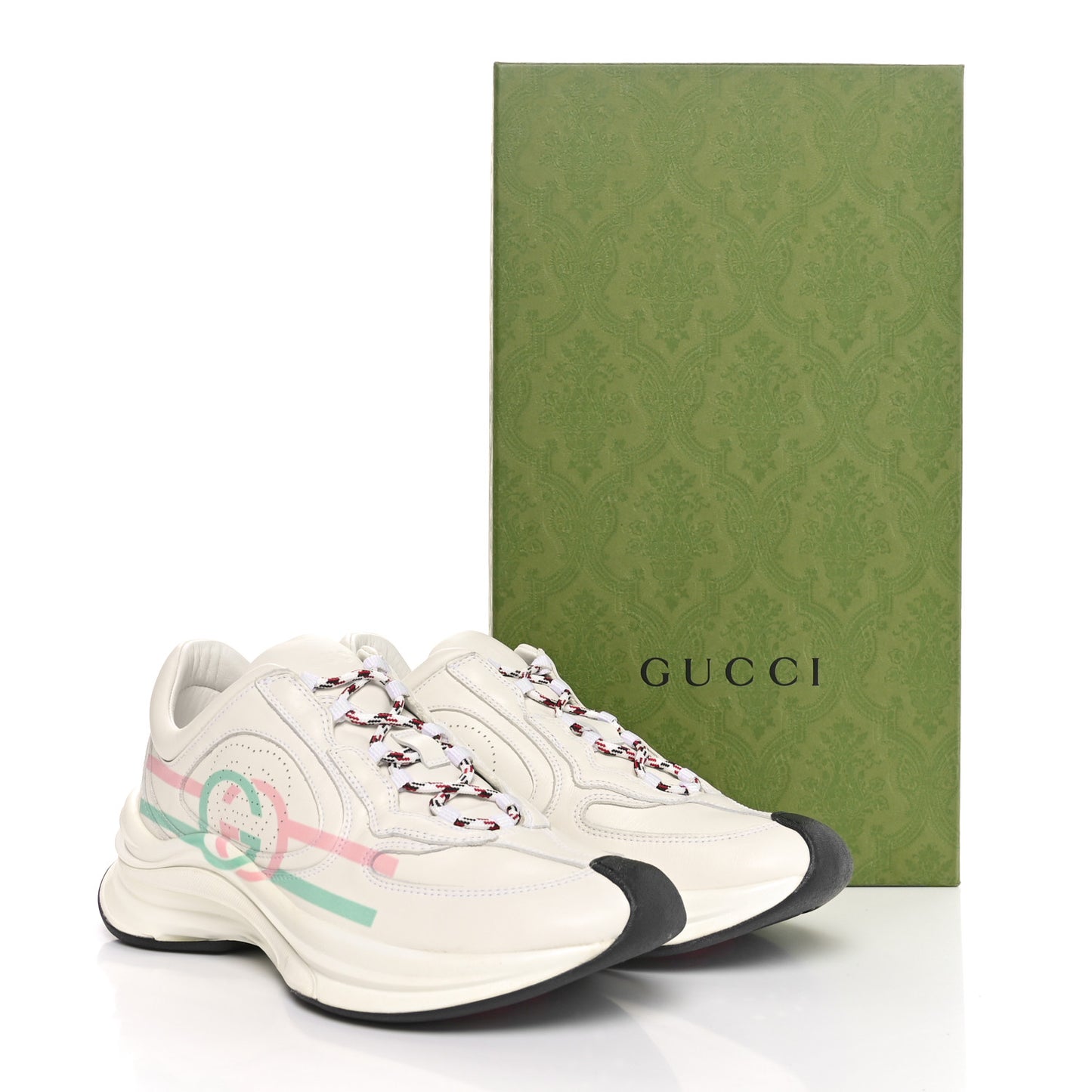 Technical Knit Fabric Calfskin Mens Gucci Run Sneakers 36.5 Great White