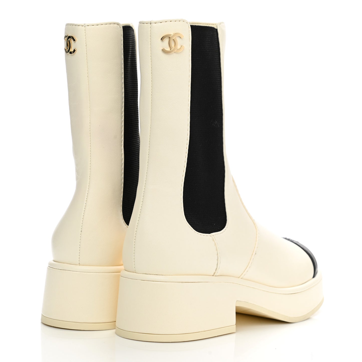 Lambskin Patent Cap Toe Short Boots 36 Ivory Black