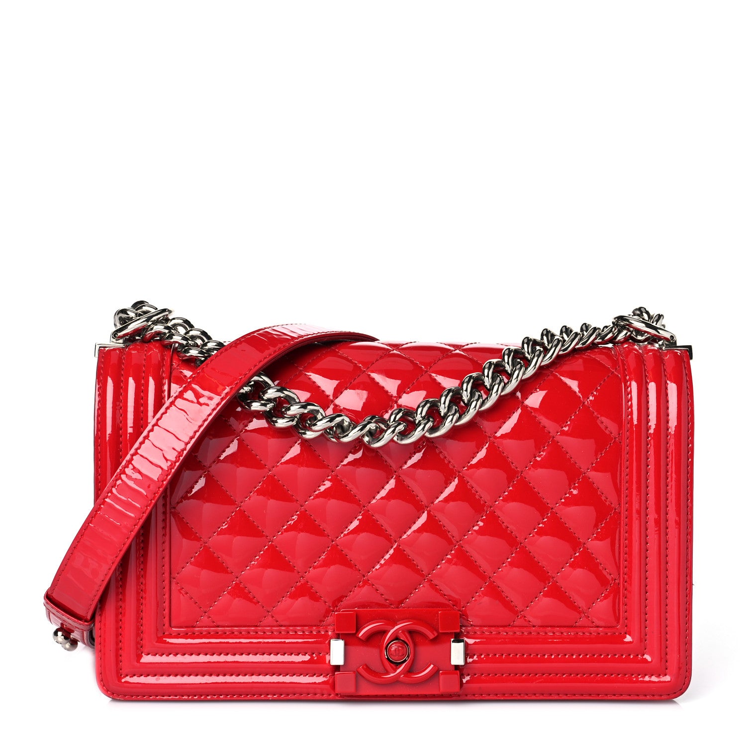 Chanel Patent Calfskin Quilted Medium Plexiglass Boy Flap Red 1 of 10