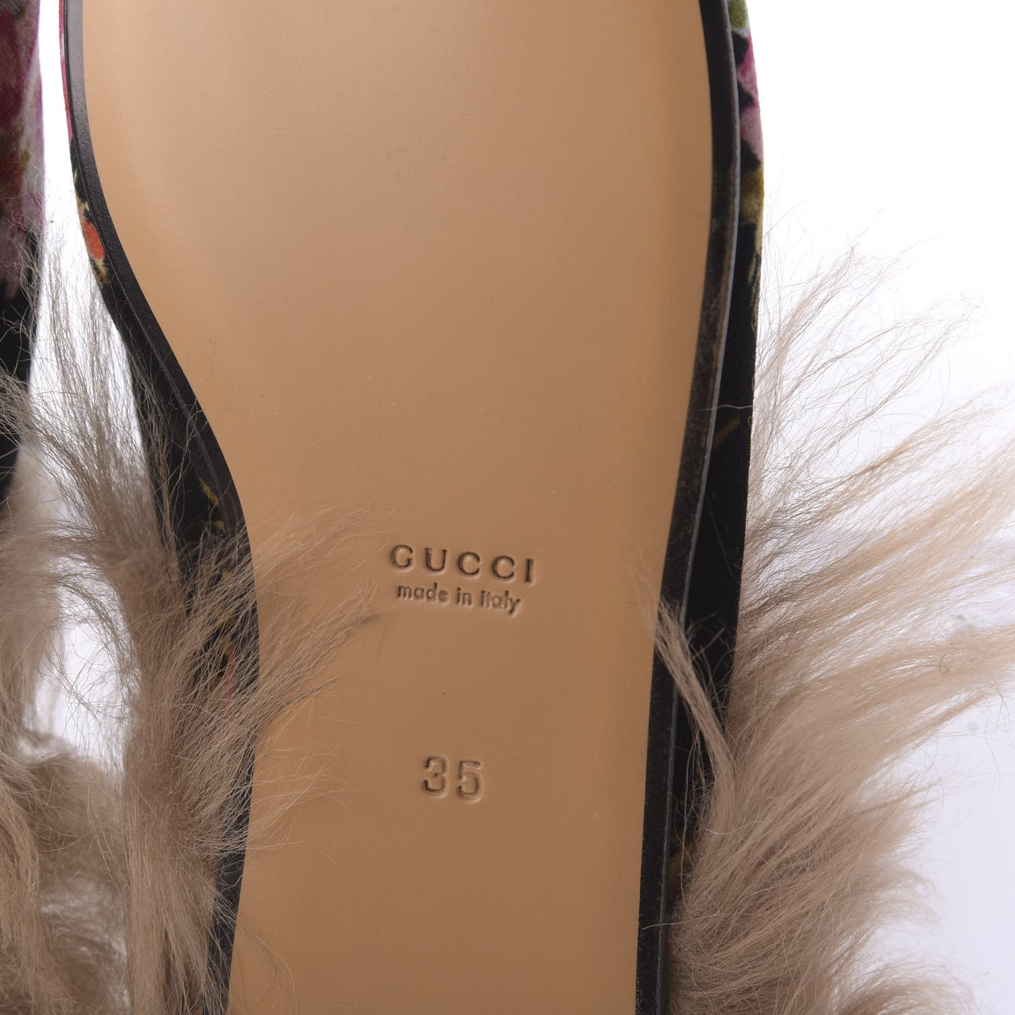 Velvet Fur Floral Womens Princetown Slippers 35 Black