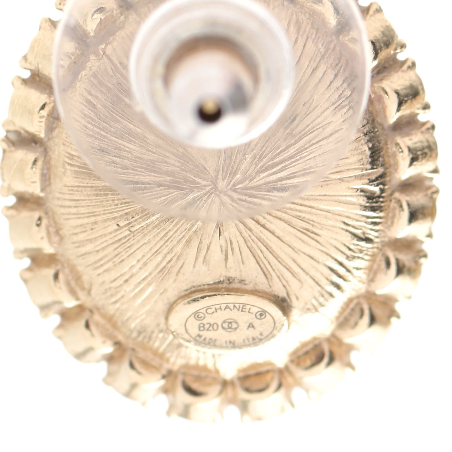 Chanel Crystal Enamel CC Round Earrings Light Gold White 4 of 5