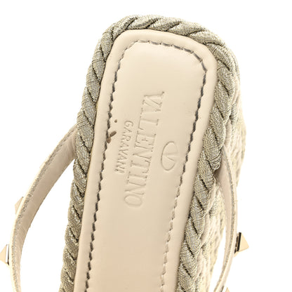 Valentino Garavani Calfskin Silk Rockstud Torchon Espadrille Wedge 25/95mm Slide Sandals 37 Light Ivory 11 of 12