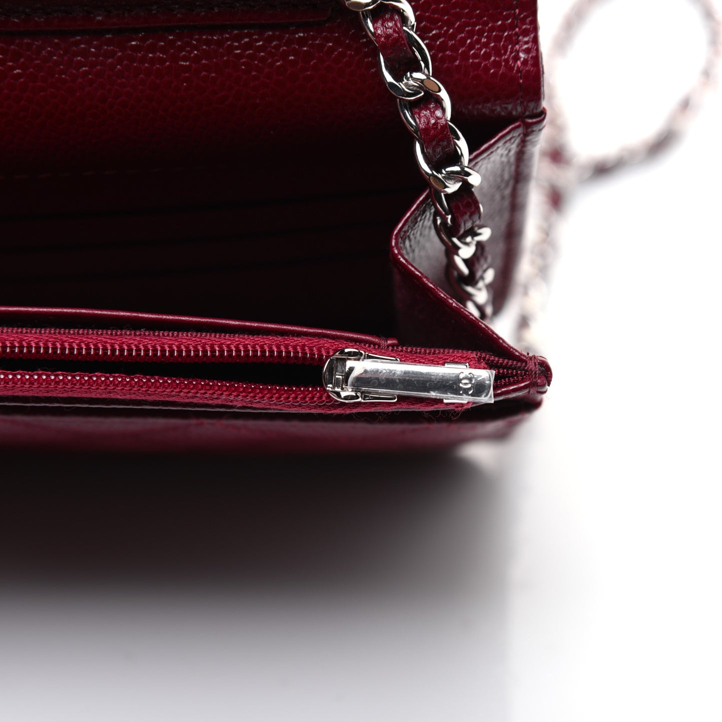 Caviar Quilted Wallet on Chain WOC Burgundy