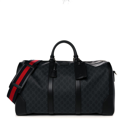 Gucci Soft GG Supreme Monogram Appia Calfskin Web Large Carry On Duffle Bag Black Grey 1 of 11