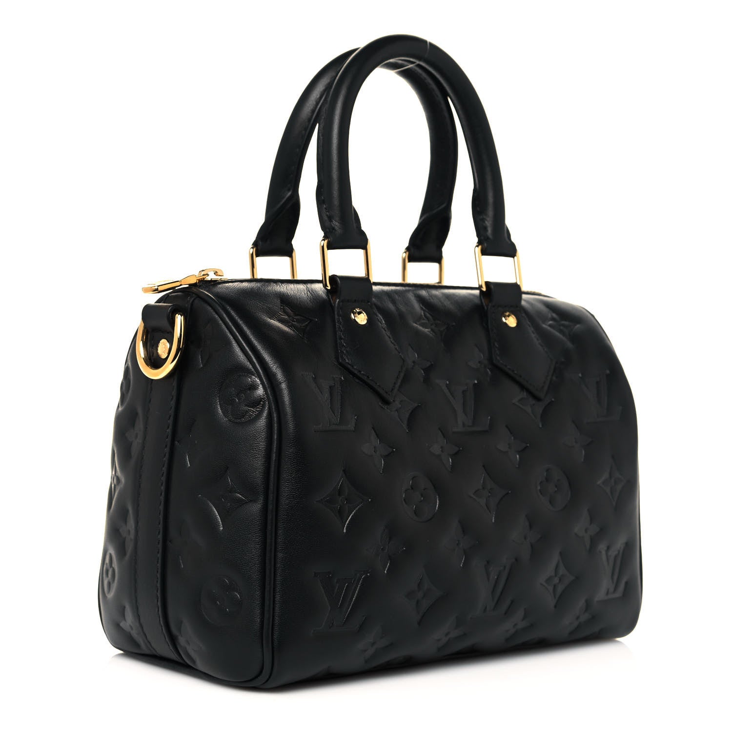 Louis Vuitton Lambskin Embossed Monogram Speedy 22 Bandouliere Black 2 of 8