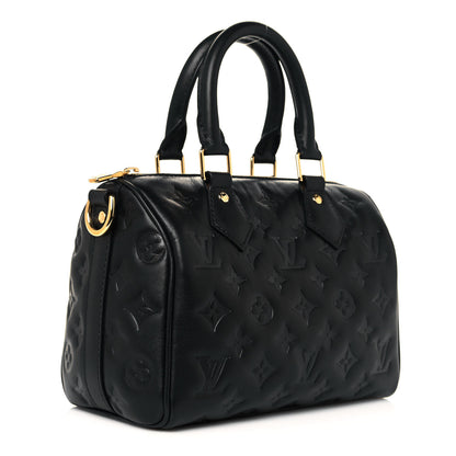 Louis Vuitton Lambskin Embossed Monogram Speedy 22 Bandouliere Black 2 of 8