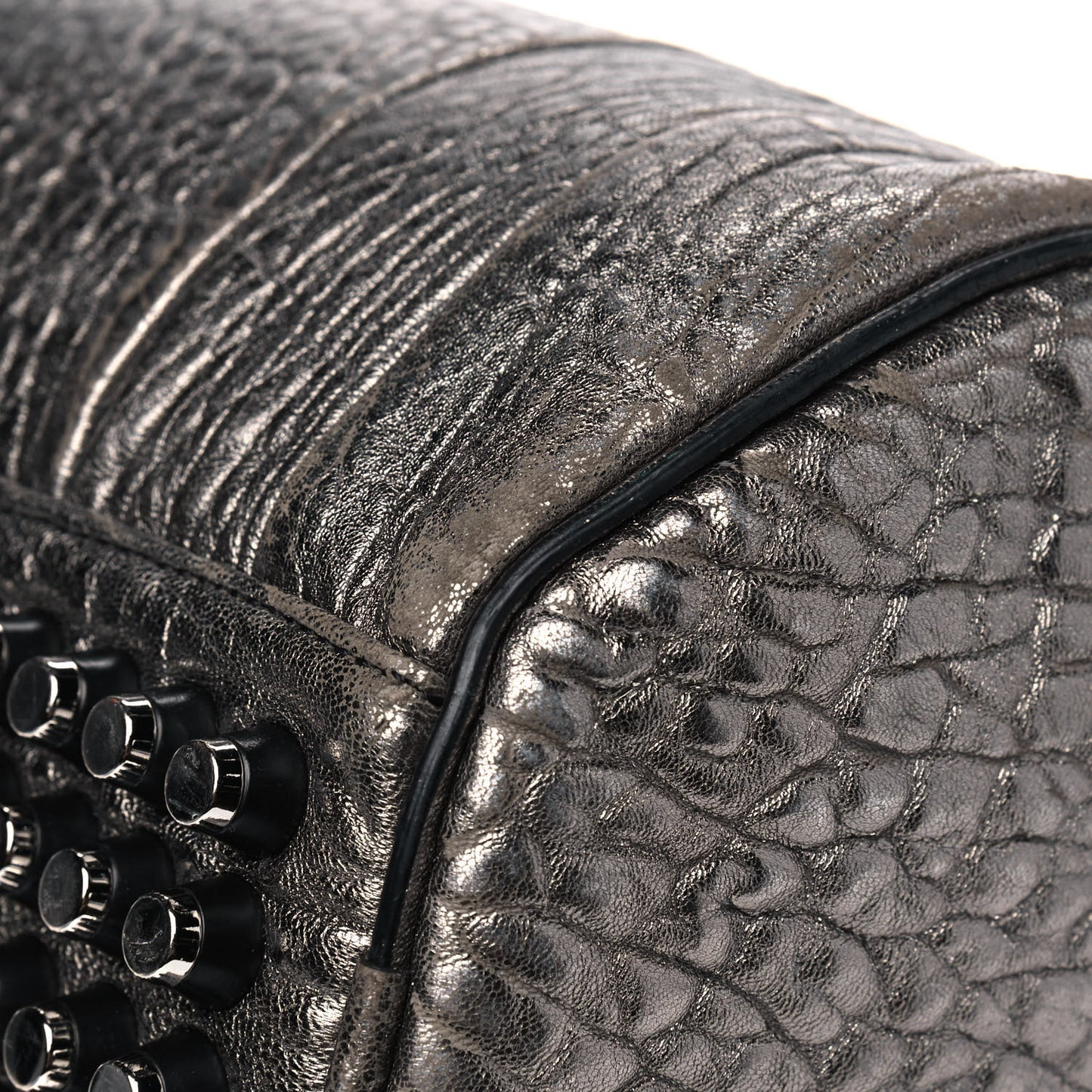 Metallic Pebbled Lambskin Rockie Carbon Silver Hardware