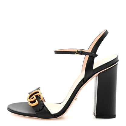 Gucci Lifford Calfskin GG Marmont Ankle Wrap 105mm Sandals 41 Black 1 of 9