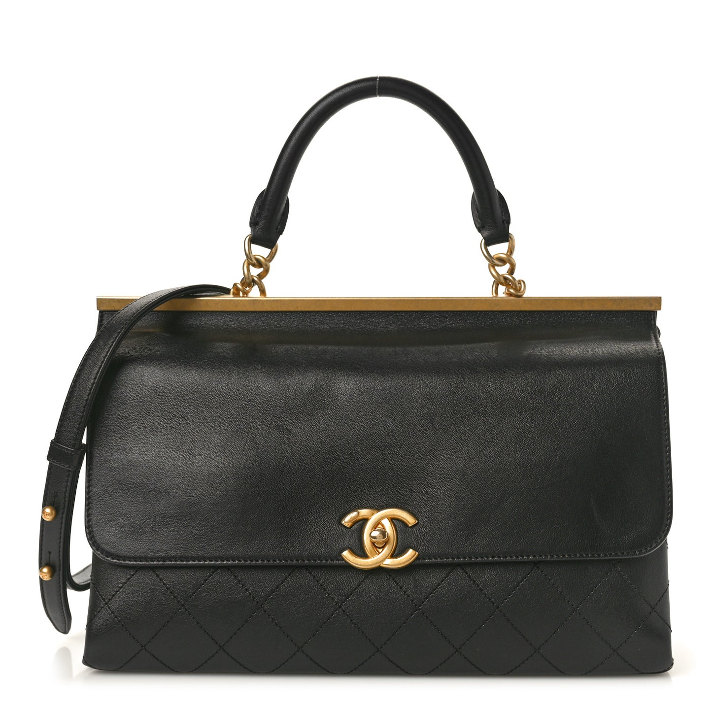 Lambskin Stitched Medium Coco Luxe Handle Flap Black