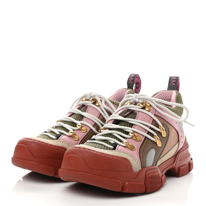 Gucci X SEGA Mesh Canvas Calfskin Womens Flashtrek Sneakers 35 Military Oatmeal Carmine Rose Ardesia 3 of 12