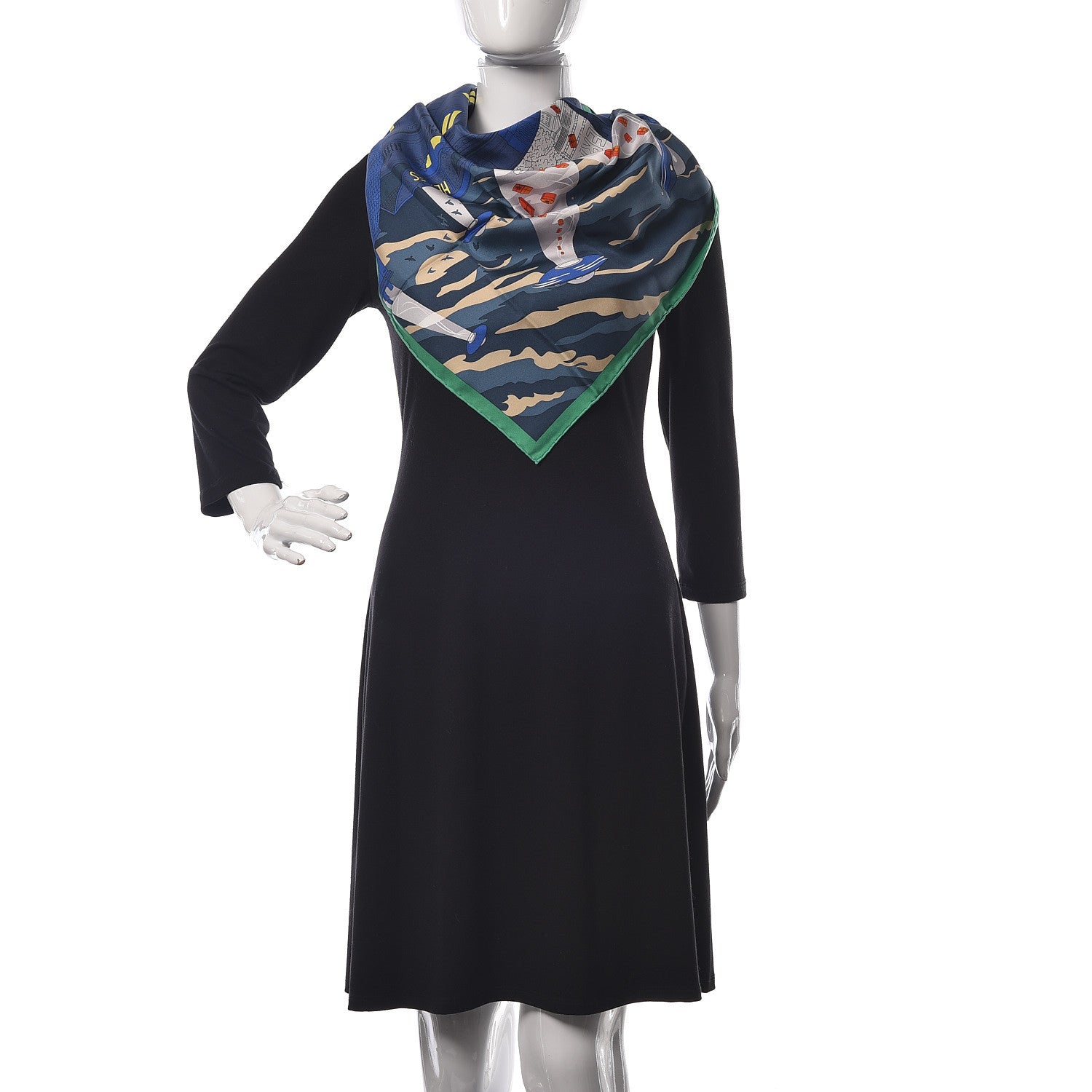 Hermes Silk Space Shopping Au Faubourg Scarf 90 Bleu Vert Rouge 2 of 10