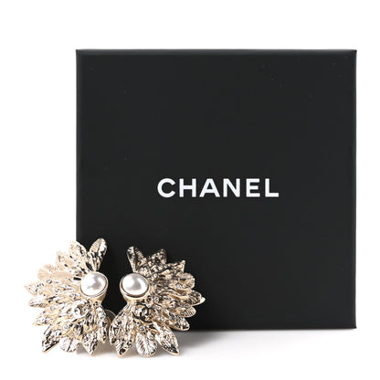 Chanel Metal Pearl Feather Clip On Earrings Gold 5 of 5