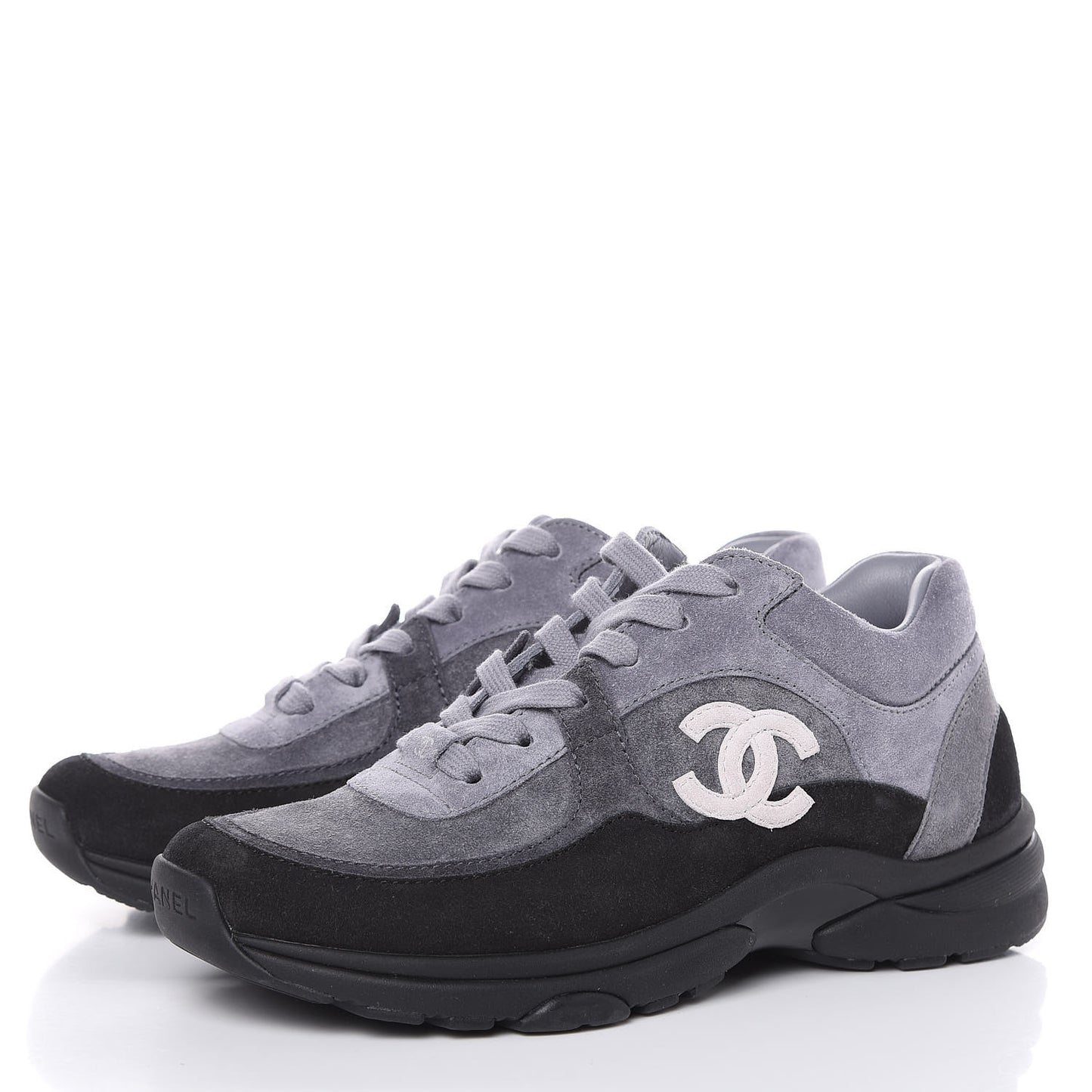 Suede Calfskin Womens CC Sneakers 37 Black Grey