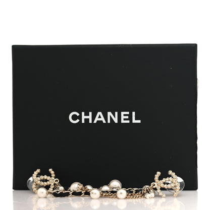 Chanel Pearl Crystal Lambskin Chain CC Dangle Earrings Gold 5 of 5