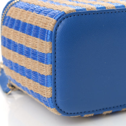 Chanel Raffia Jute Striped Mini Vanity Case With Chain Blue Beige 9 of 11