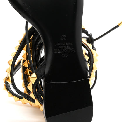 Valentino Garavani Calfskin Rockstud No Limit Gladiator Flat Sandals 37 Black 7 of 10