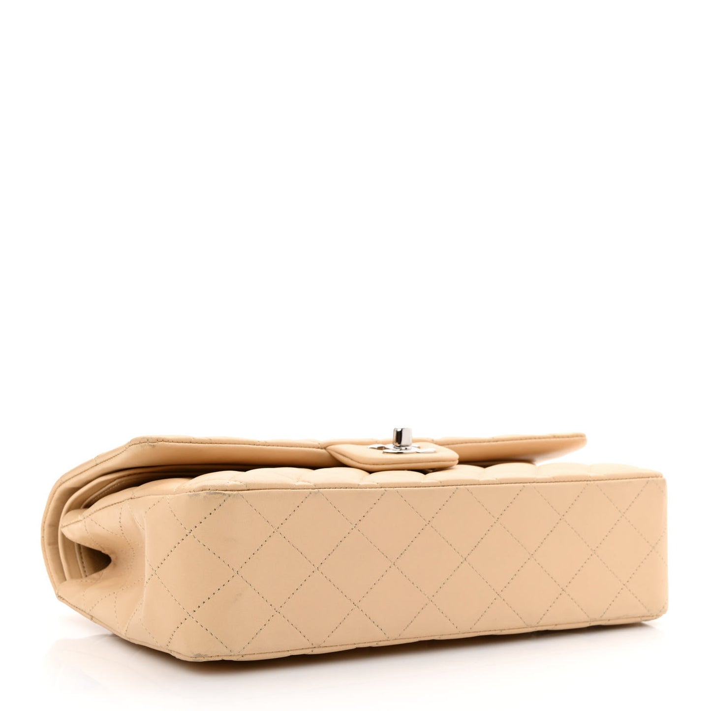 Lambskin Quilted Medium Double Flap Beige