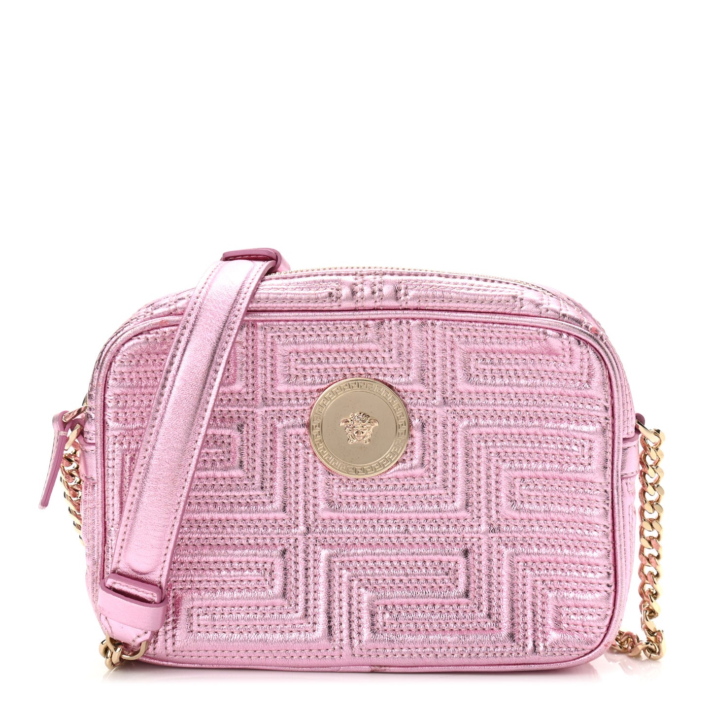 Metallic Nappa Quilted Icon Camera Bag Rosa