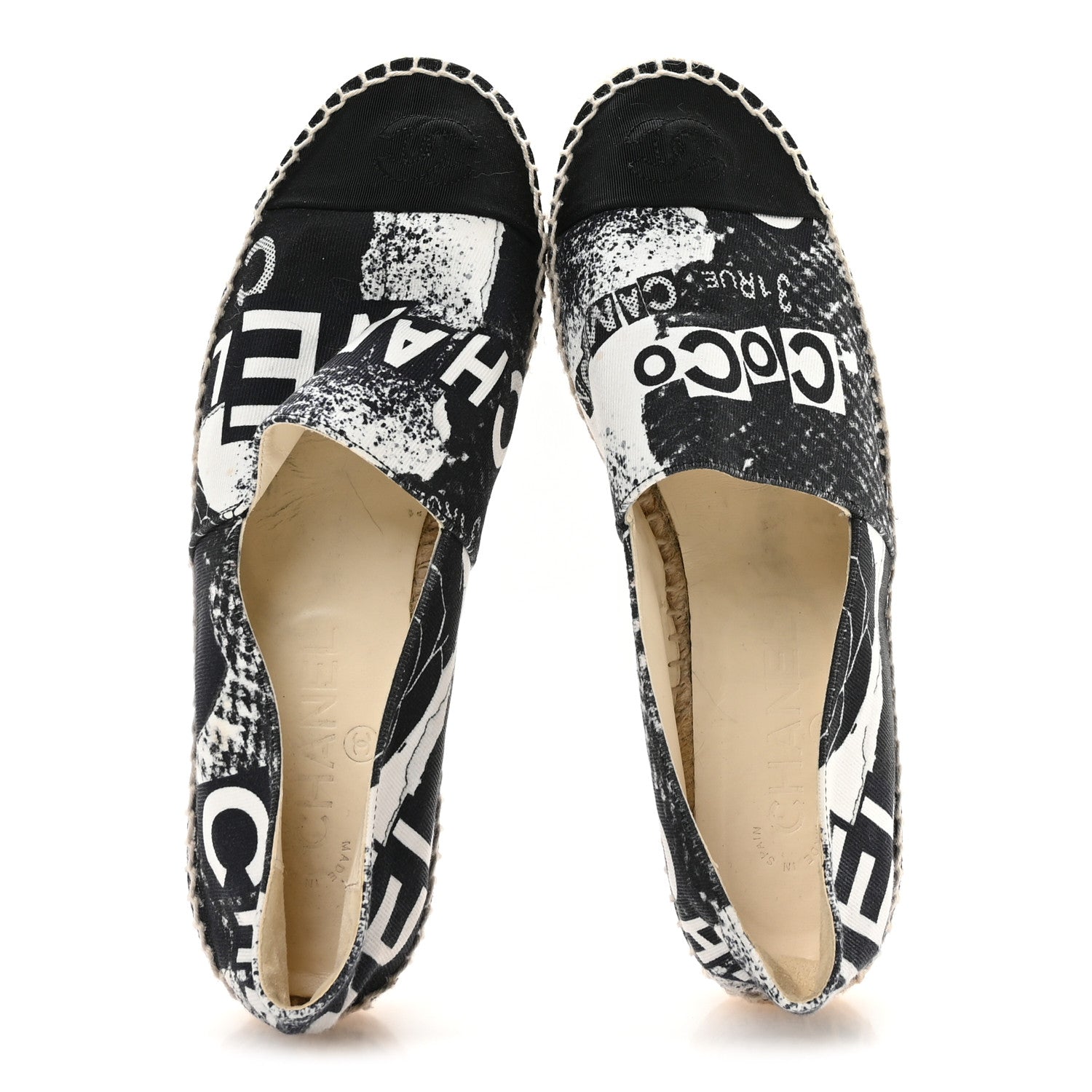 Chanel Printed Canvas Grosgrain 31 Rue Cambon Espadrilles 38 Black White 2 of 8