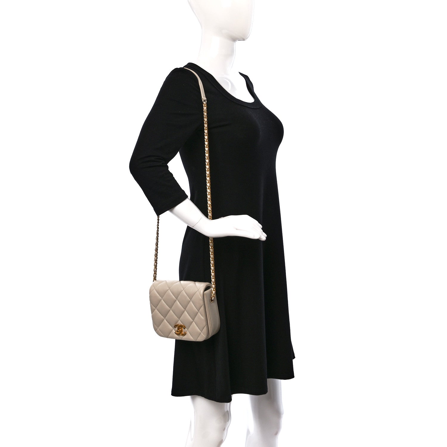 Chanel Calfskin Quilted Mini Nailed CC Flap Bag Beige 2 of 11