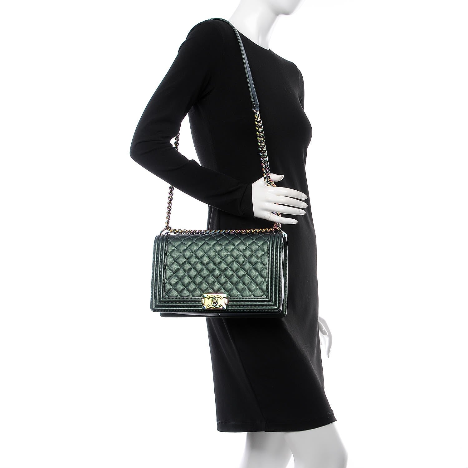 Chanel Iridescent Goatskin Quilted New Medium Boy Flap Green 2 of 9