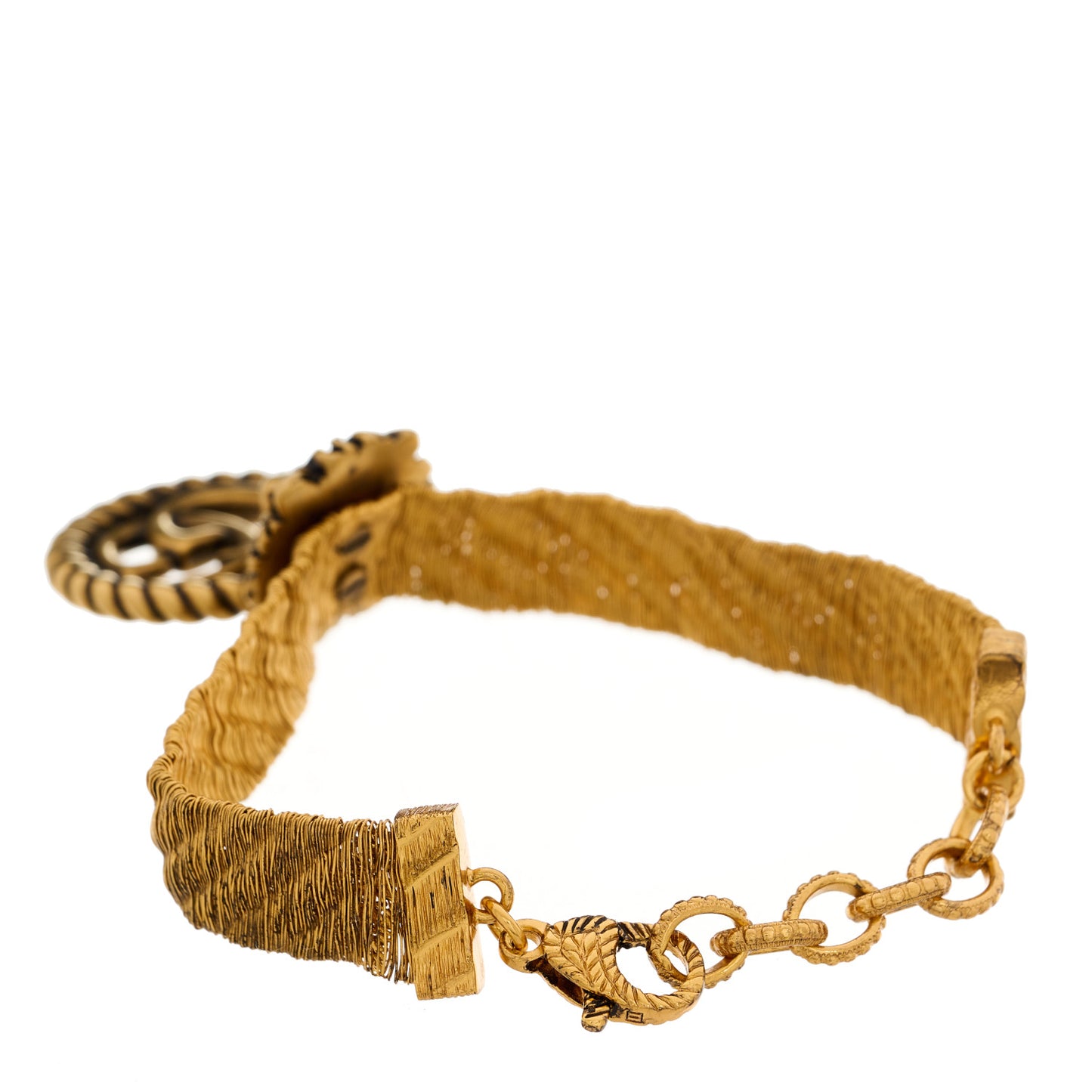 Metal GG Lion Head Bracelet Aged Gold