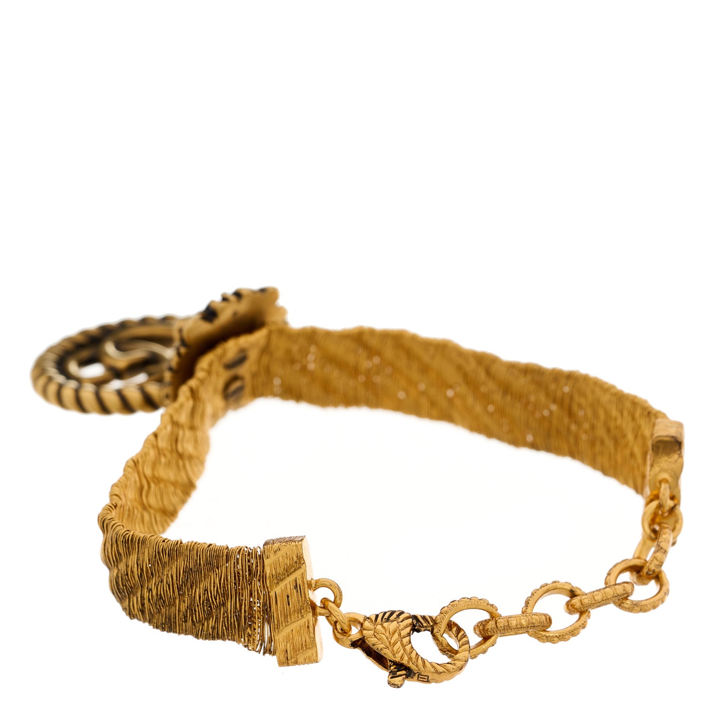 Gucci Metal GG Lion Head Bracelet Aged Gold 3 of 5