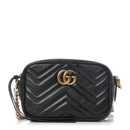 Gucci Calfskin Matelasse Mini GG Marmont Chain Shoulder Bag Black 1 of 8