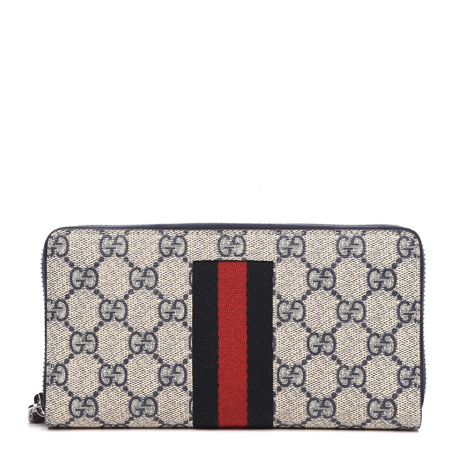Gucci GG Supreme Monogram Web Zip Around Wallet Beige Blue 1 of 7