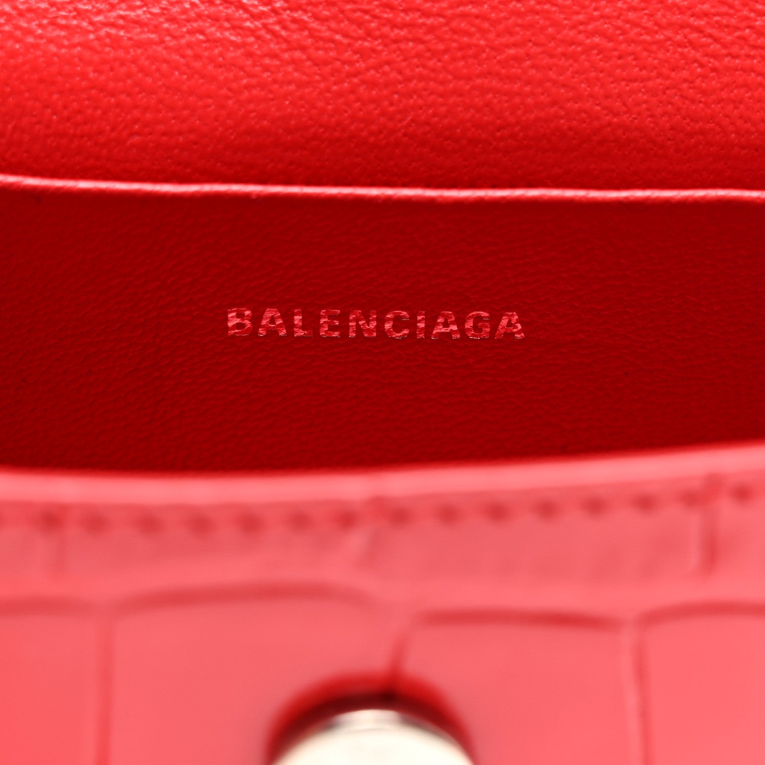 Balenciaga Shiny Calfskin Tonal B Crocodile Embossed Hourglass Top Handle Bag Mini Bright Red 6 of 10