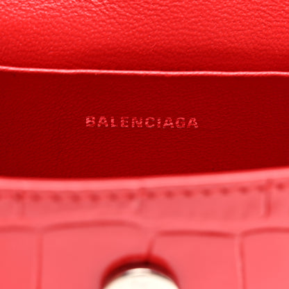 Balenciaga Shiny Calfskin Tonal B Crocodile Embossed Hourglass Top Handle Bag Mini Bright Red 6 of 10