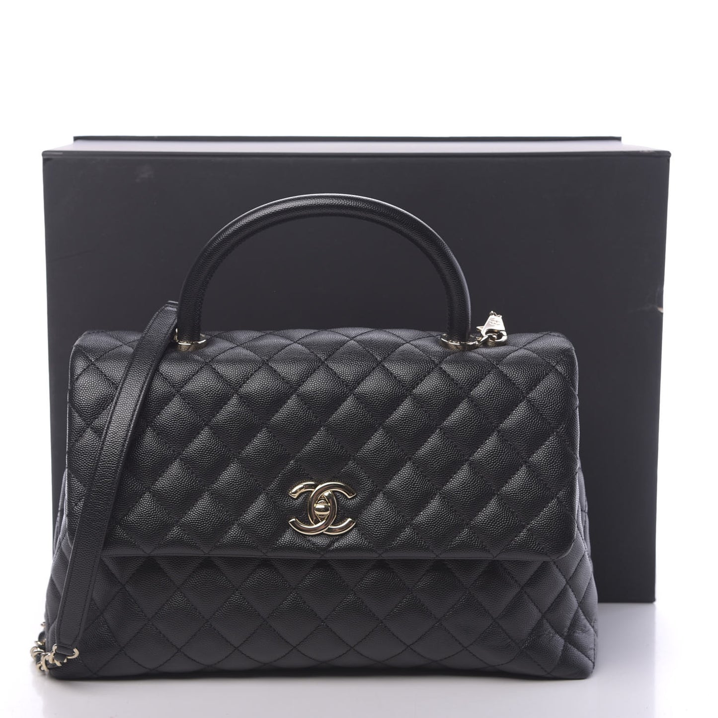 Caviar Quilted Medium Coco Handle Flap Black