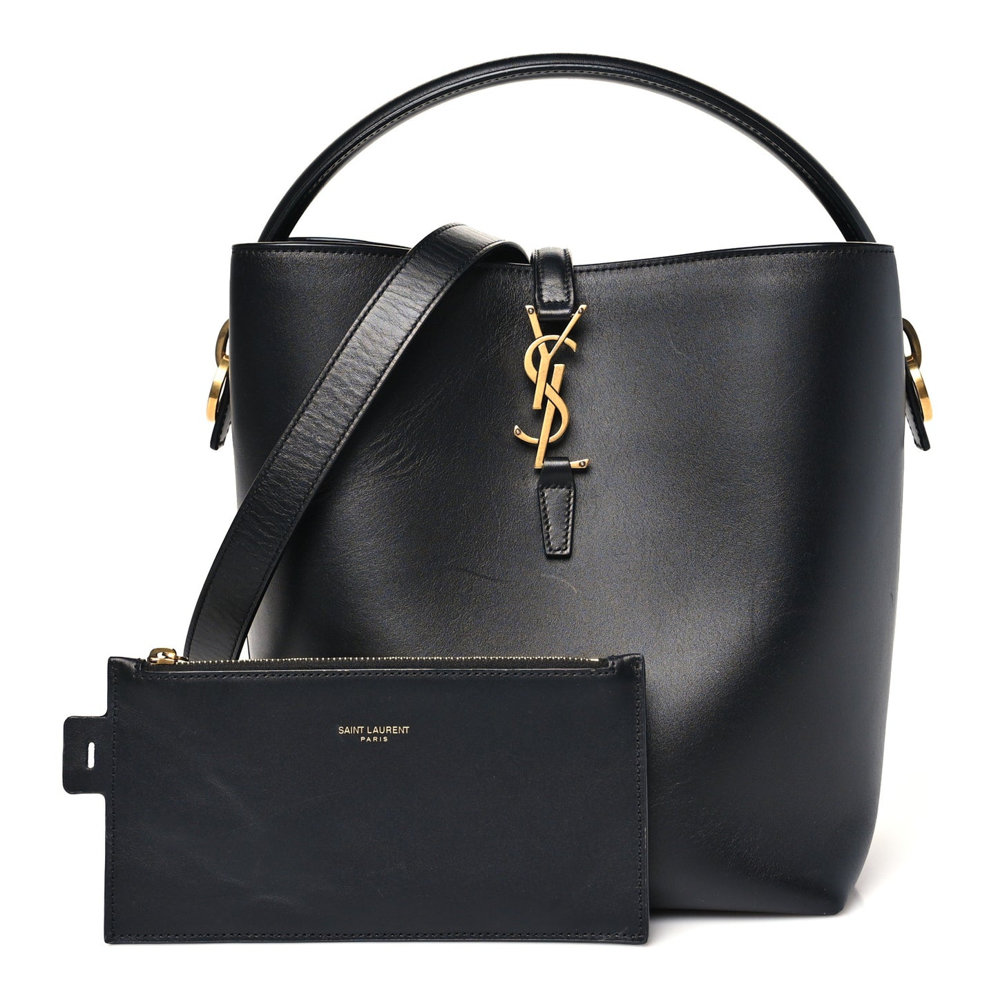 Smooth Shiny Calfskin Monogram Le 37 Bucket Bag Black
