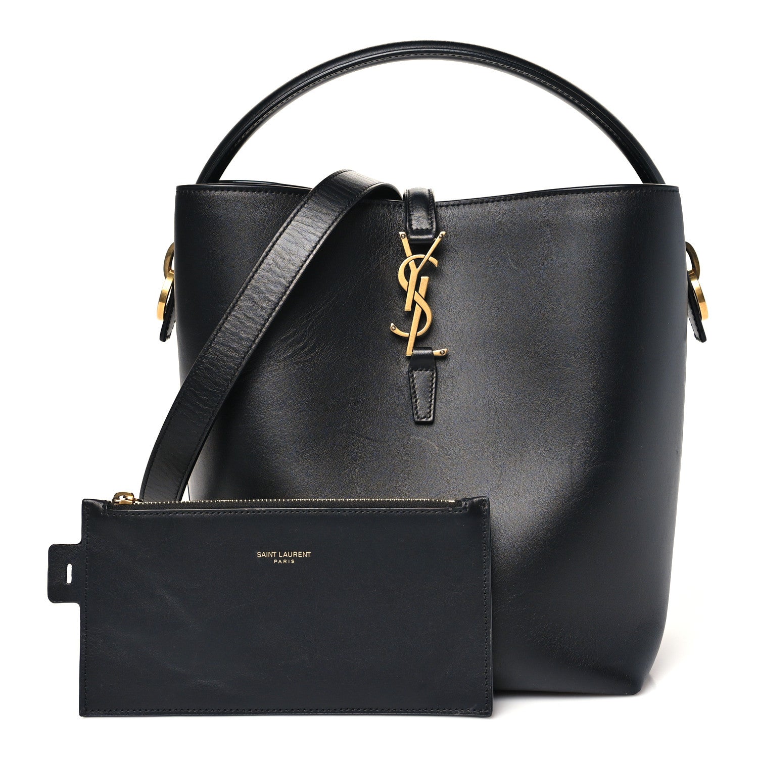 Saint Laurent Smooth Shiny Calfskin Monogram Le 37 Bucket Bag Black 3 of 9