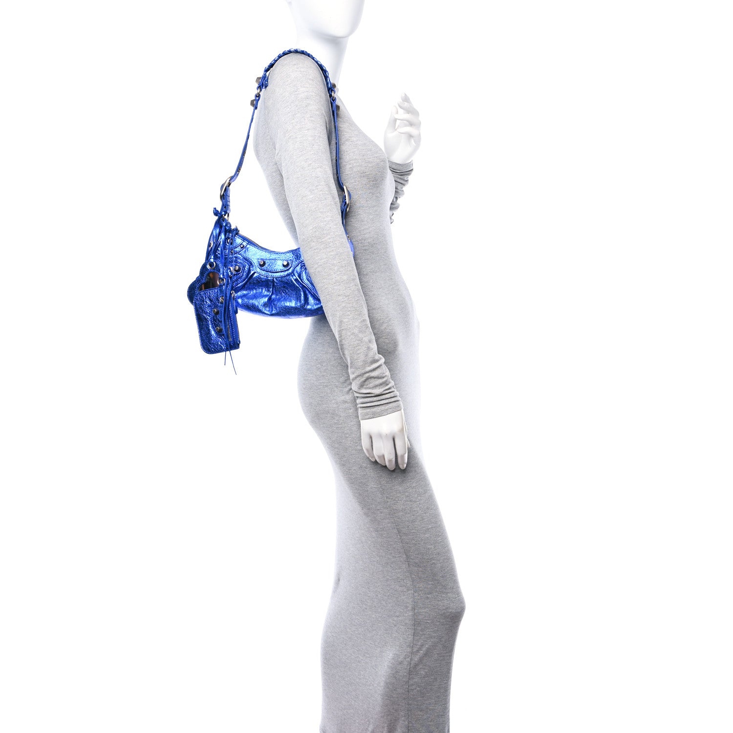 Balenciaga Metallic Arena Agneau Le Cagole Shoulder Bag XS Blue 2 of 12