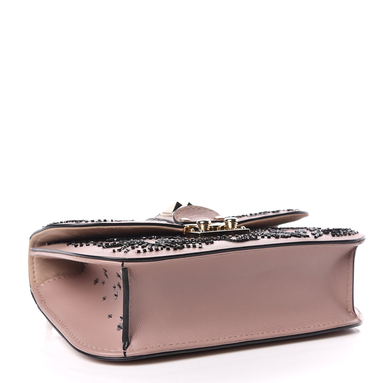 Valentino Garavani Vitello Sequin Embellished Small Glam Lock Rockstud Flap Poudre 4 of 11