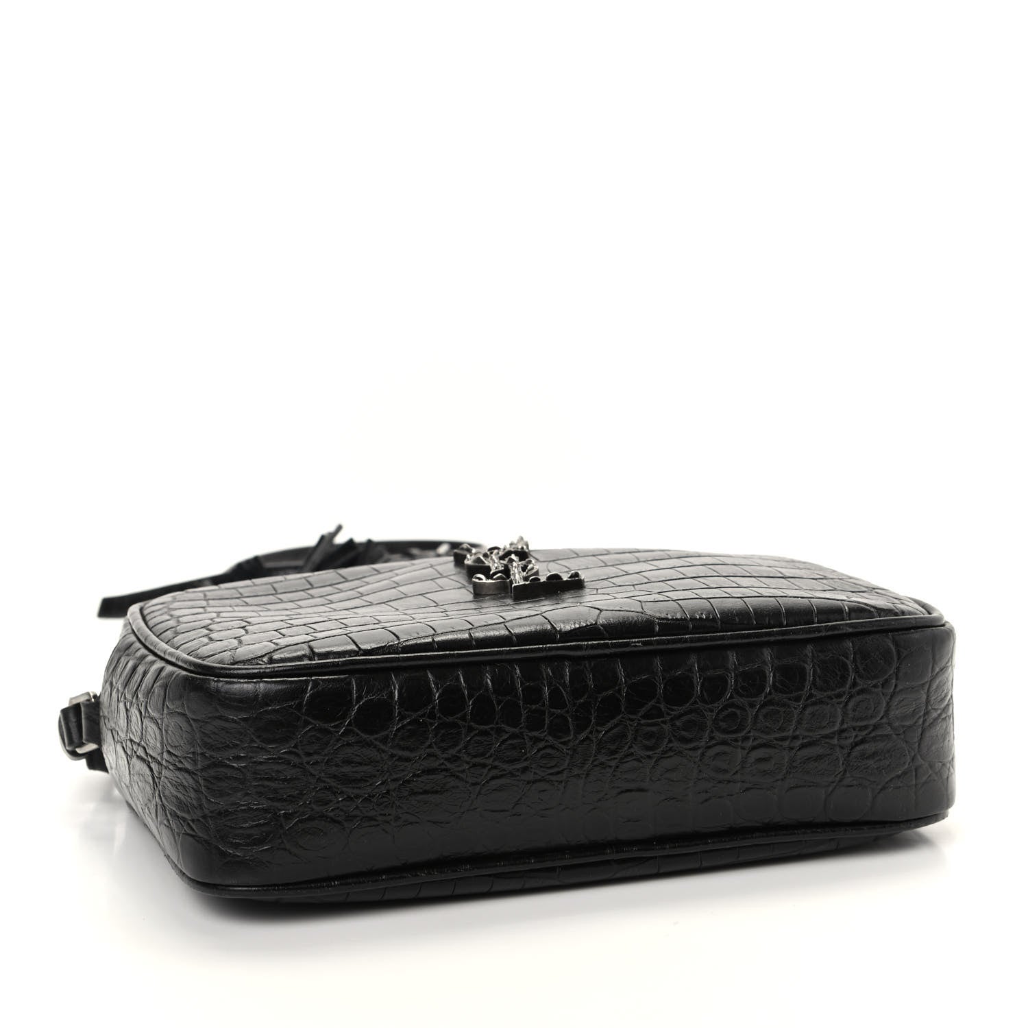Saint Laurent Calfskin Crocodile Embossed Monogram Lou Camera Bag Black 4 of 9