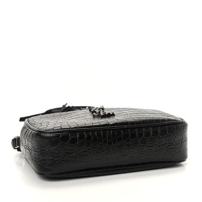 Saint Laurent Calfskin Crocodile Embossed Monogram Lou Camera Bag Black 4 of 9