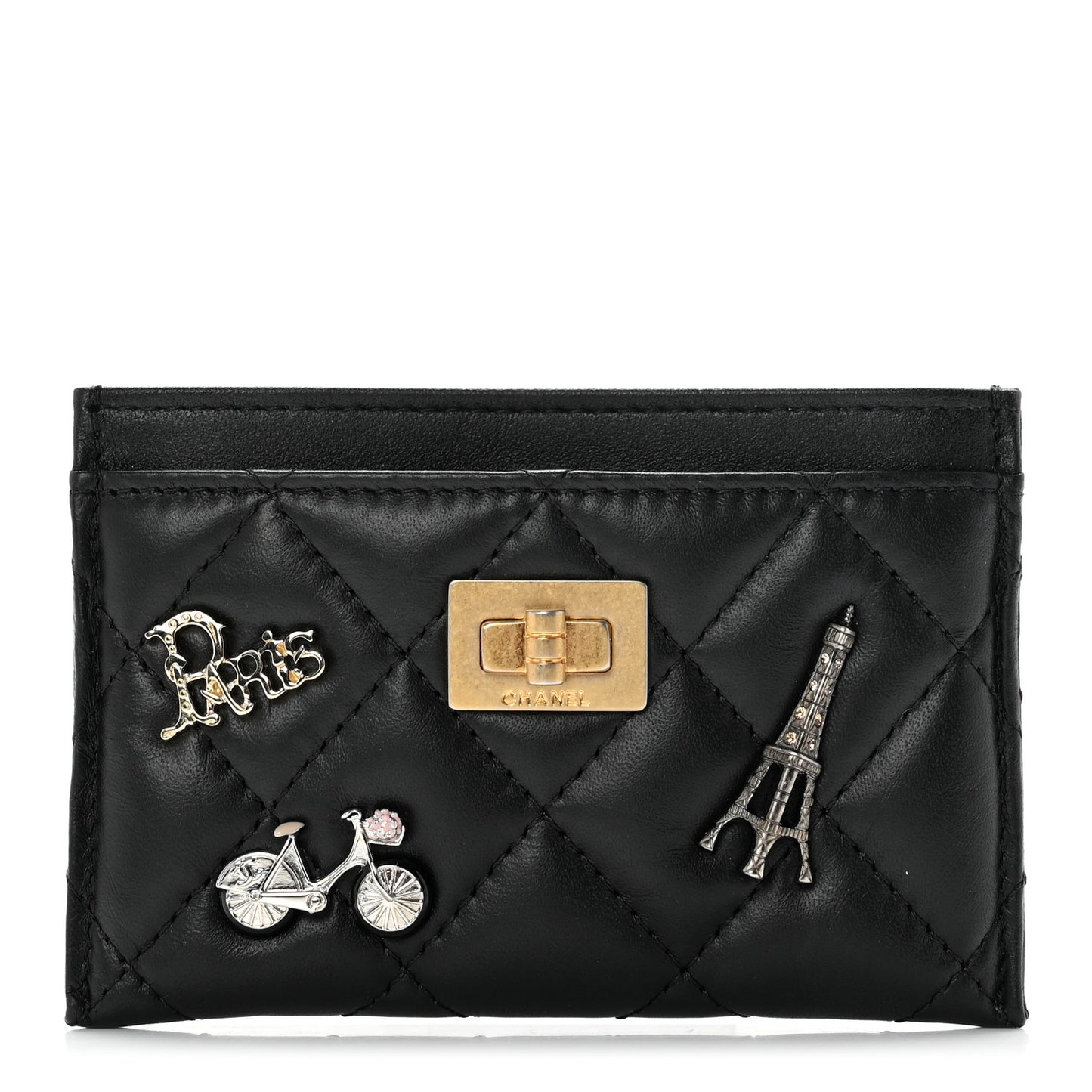 Aged Calfskin Quilted Lucky Charms Reissue Card Holder Black
