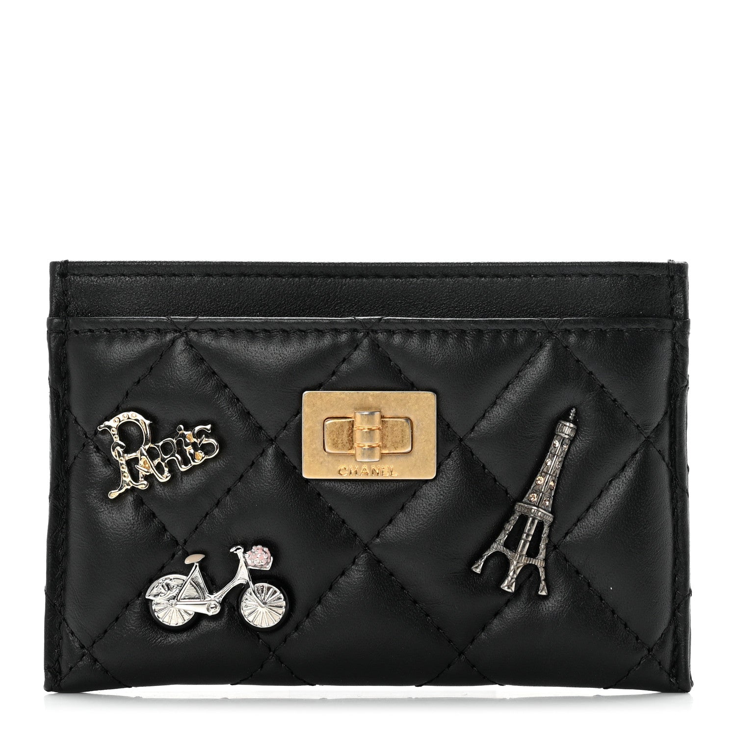 Chanel Aged Calfskin Quilted Lucky Charms Reissue Card Holder Black 1 of 9