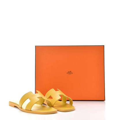 Hermes Calfskin Oran Sandals 37.5 Jaune Citron 10 of 10