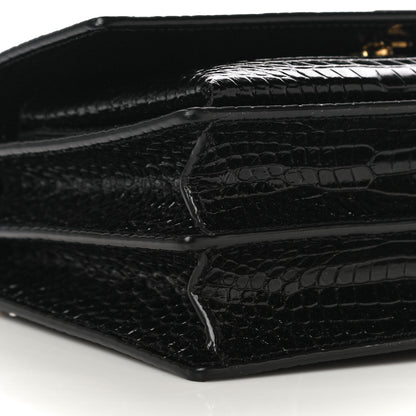 Saint Laurent Calfskin Crocodile Embossed Medium Monogram Sunset Black 8 of 10