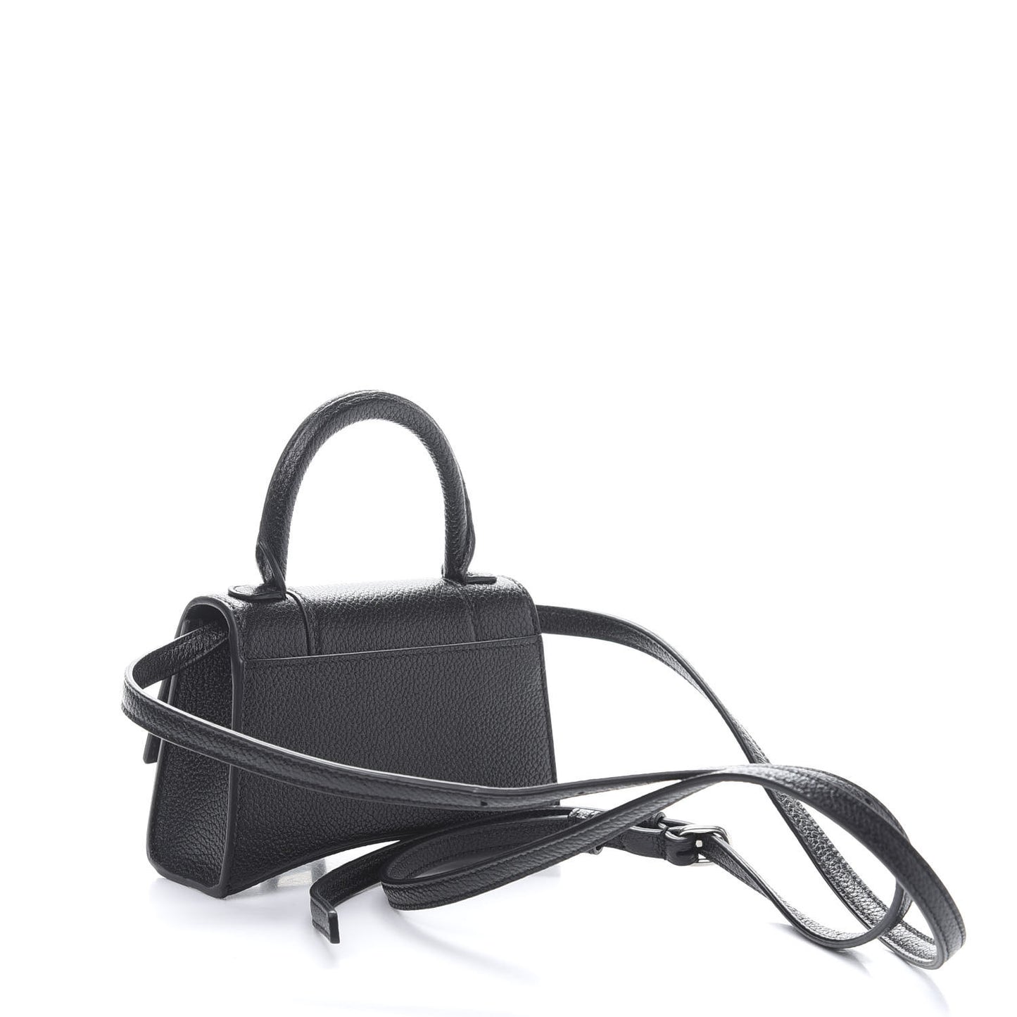 Grained Calfskin Hourglass Top Handle Bag Mini Black