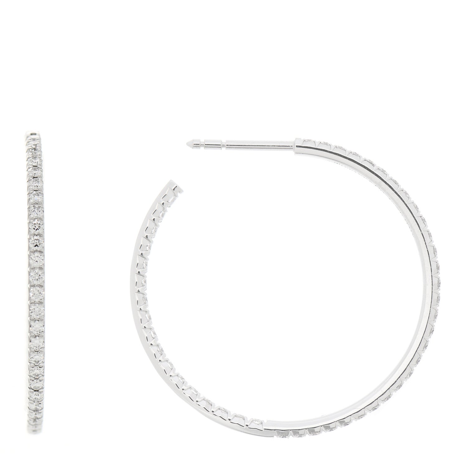 Tiffany 18K White Gold Diamond Large Metro Hoop Earrings 1 of 6