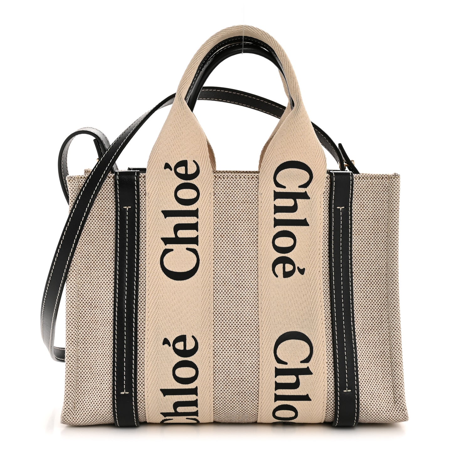 Cotton Calfskin Small Woody Ribbon Tote With Strap White Navy