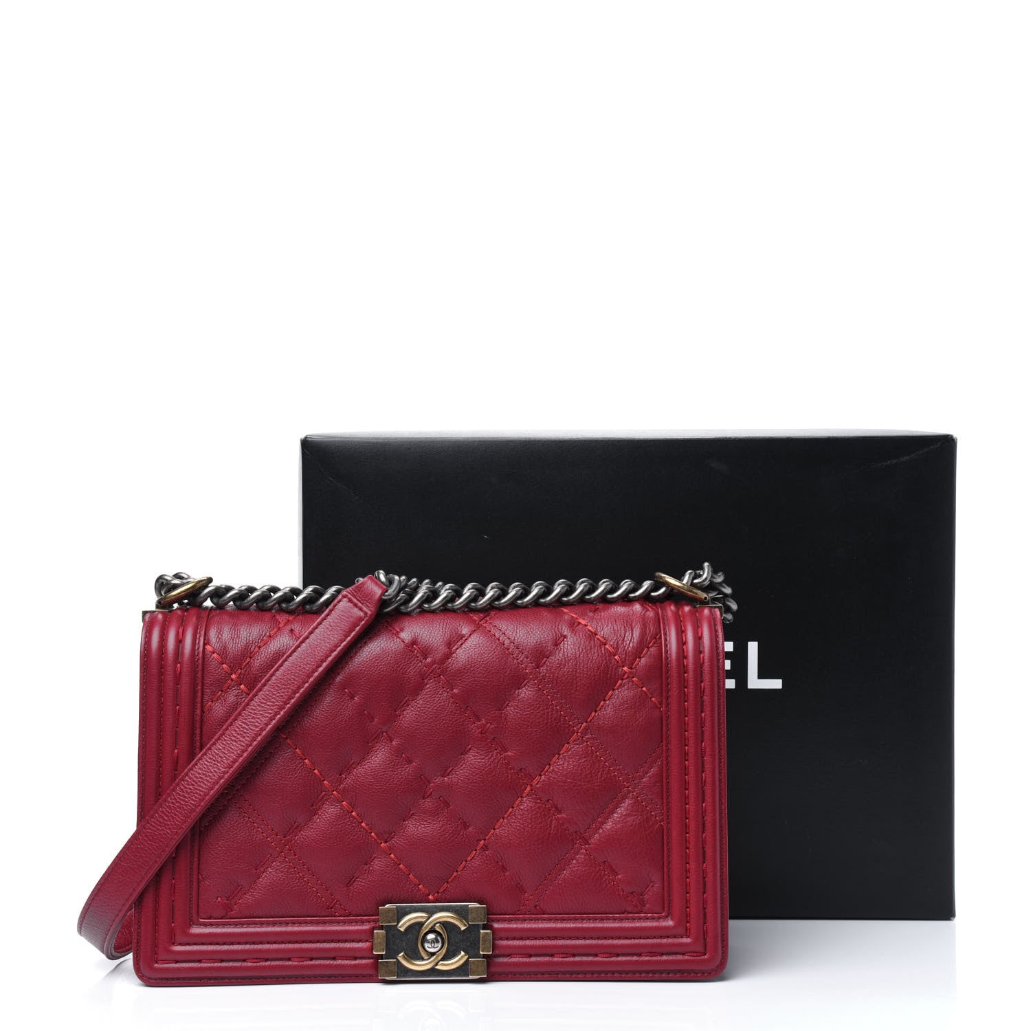 Chanel Calfskin Stitched New Medium Boy Flap Red 14 of 14